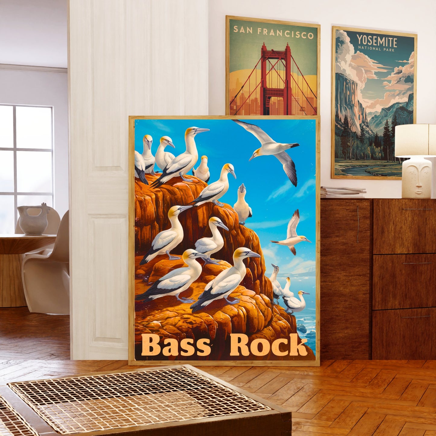 Bass Rock Vintage Travel Poster - Coastal Landmark