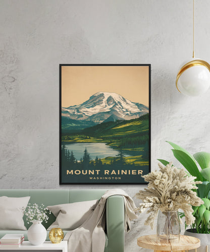 Mount Rainer Vintage Travel Poster - Retro Mountain Views