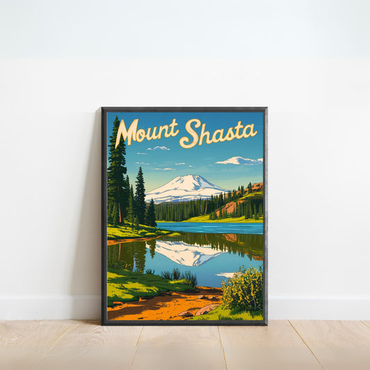 Mount Shasta Vintage Travel Poster - Mountain Getaway