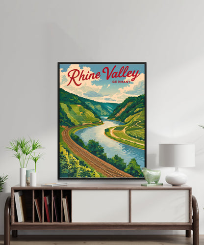 Rhine Valley  Vintage Travel Poster  - The Heart of Germany's Romantic River