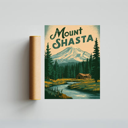 Mount Shasta Vintage Travel Poster - Timeless Alpine Majesty