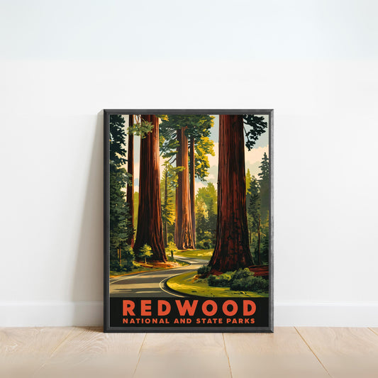 Redwood National and State Parks  Vintage Travel Poster - Majestic Trees and Scenic Trails