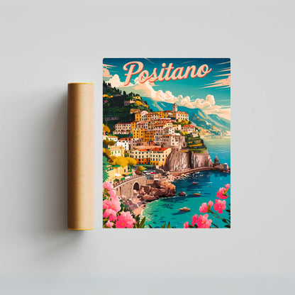 Positano Vintage Travel Poster - Cliffside Village