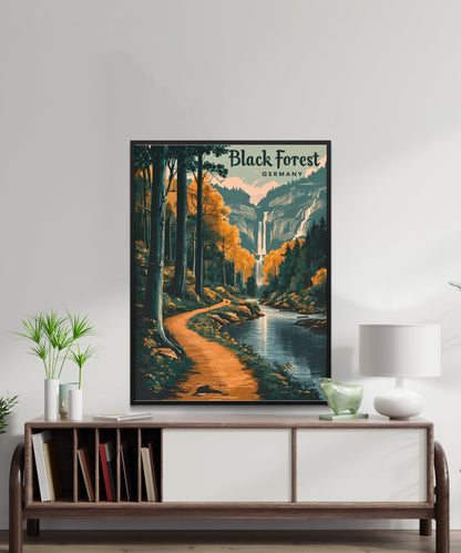 Black Forest Vintage Travel Poster  - Triberg Waterfalls