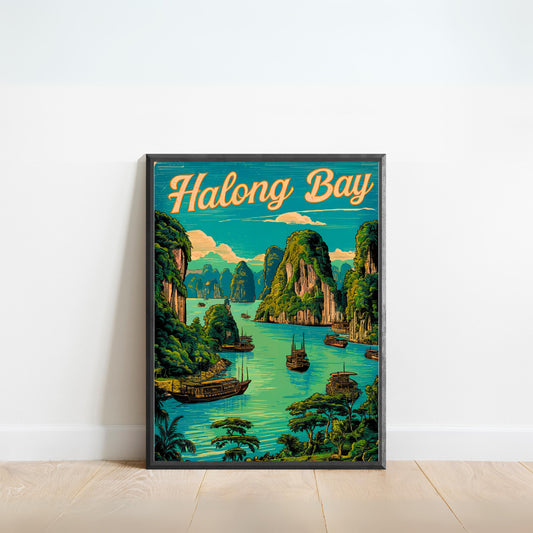 Halong Bay Vintage Travel Poster - Pristine Waters