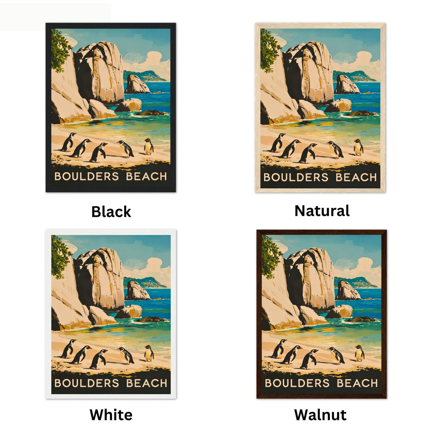 Boulders Beach Vintage Travel Poster - Penguins and Seaside Beauty