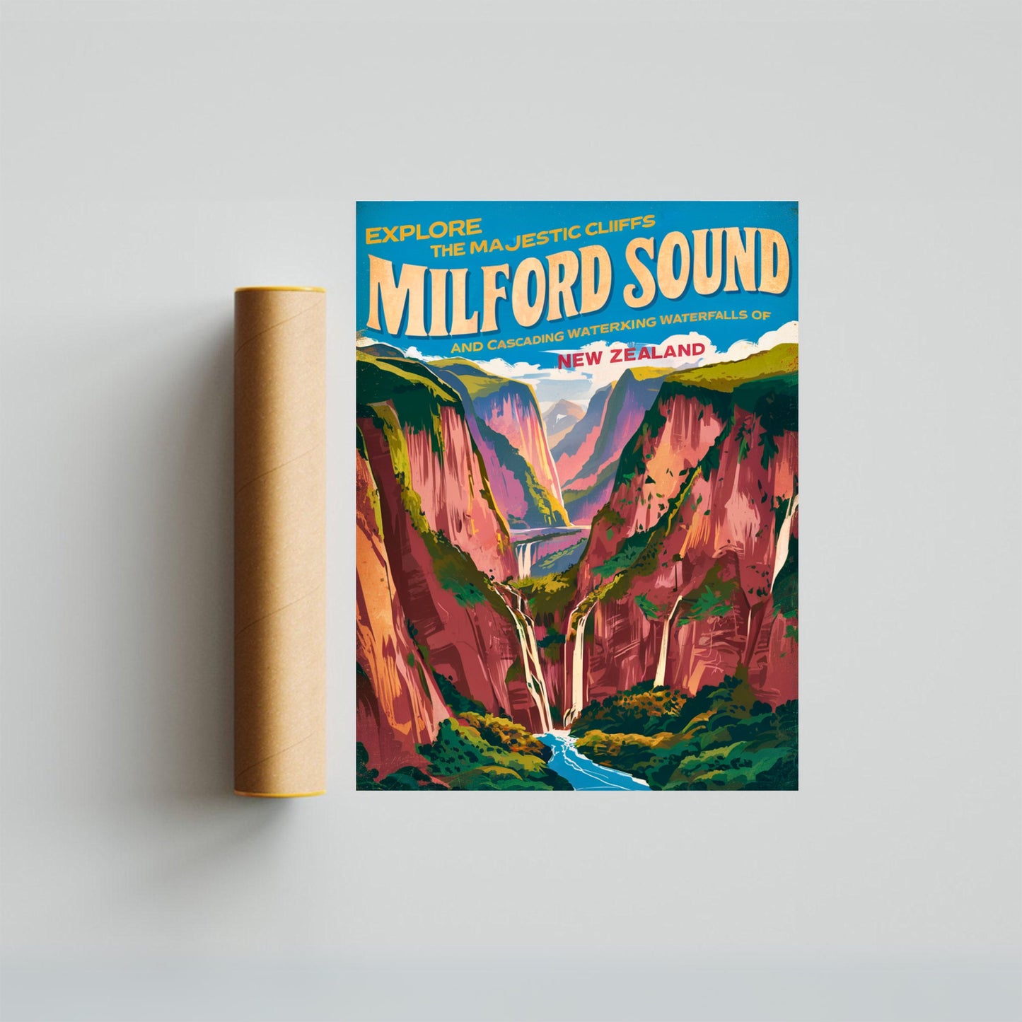 Milford Sound Vintage Travel Poster