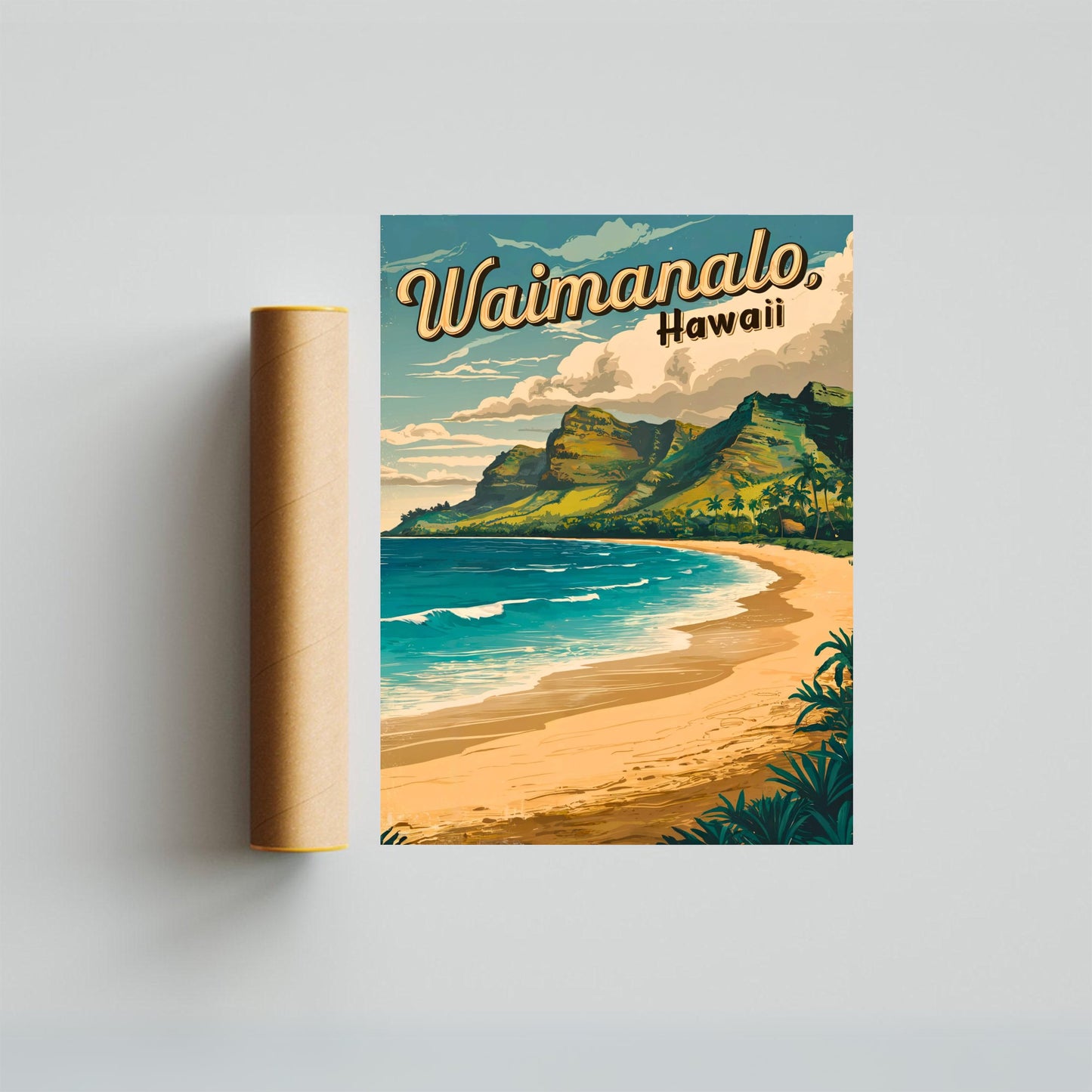 Waimanalo Vintage Travel Poster  - Timeless Shores of Oahu