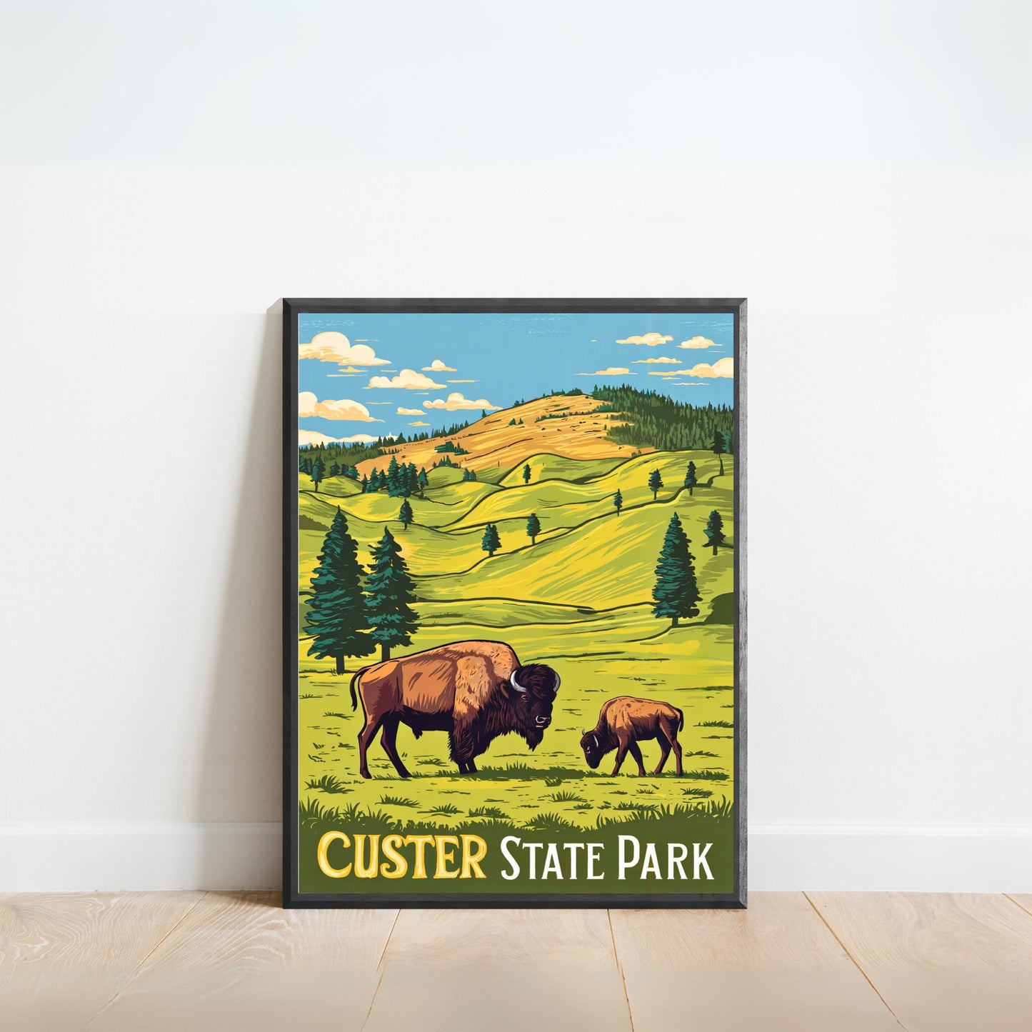 Custer State Park Vintage Travel Poster - Timeless Beauty of the Black Hills and Bison