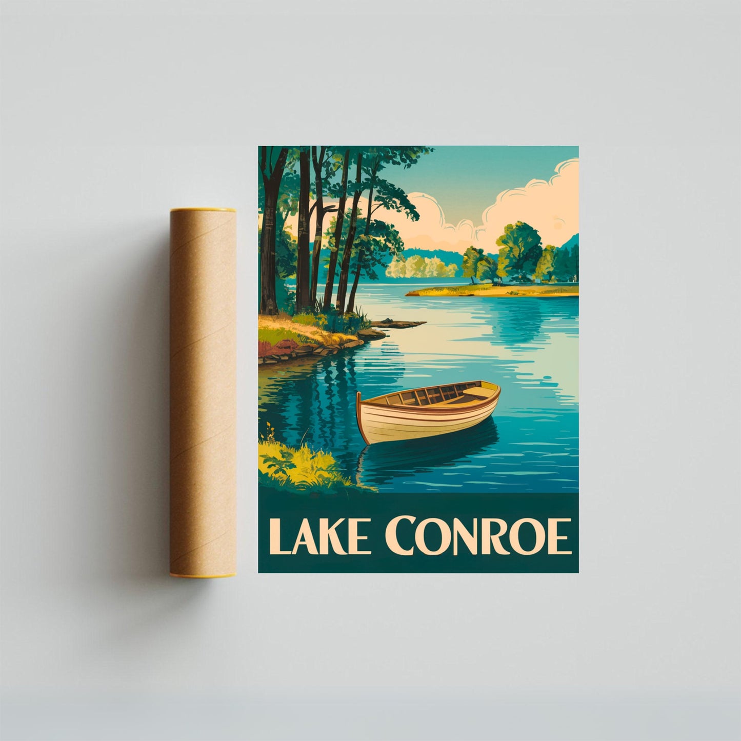 Lake Conroe Vintage Travel Poster - Serene Waters