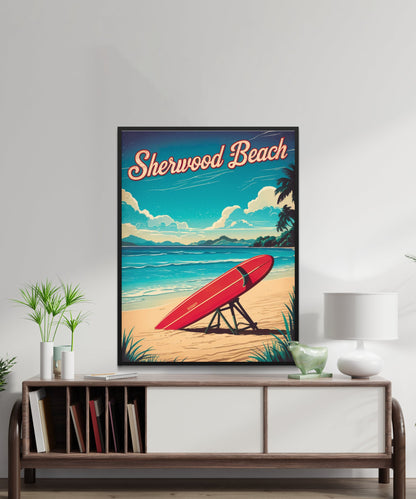 Sherwood Beach Vintage Travel Poster