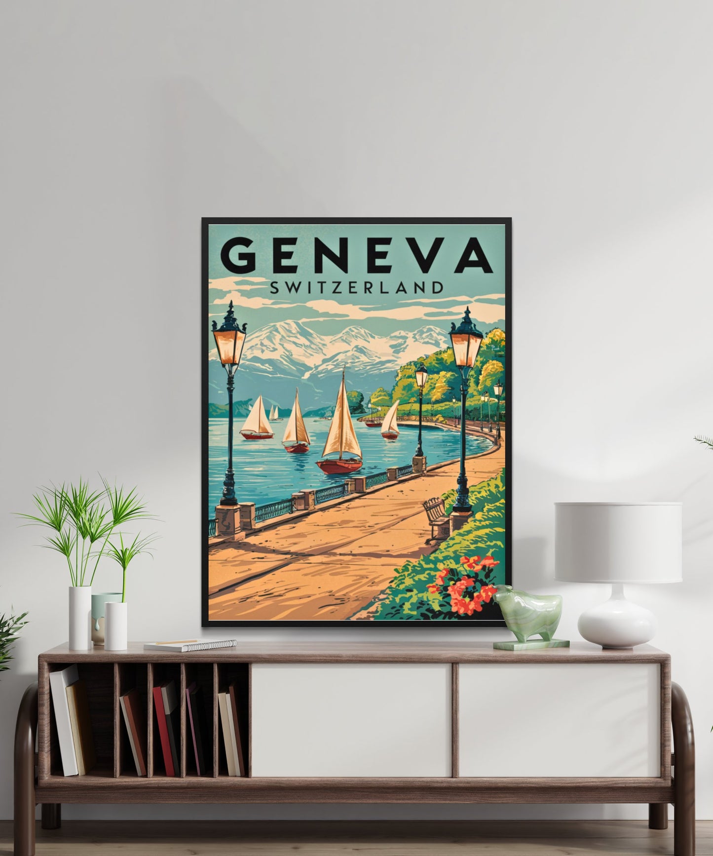 Geneva Vintage Travel Poster - Lake and Mountains