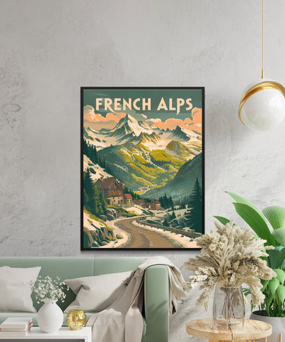 French Alps Vintage Travel Poster