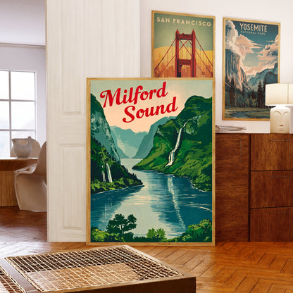 Milford Sound Vintage Travel Poster - Fiordland Majesty