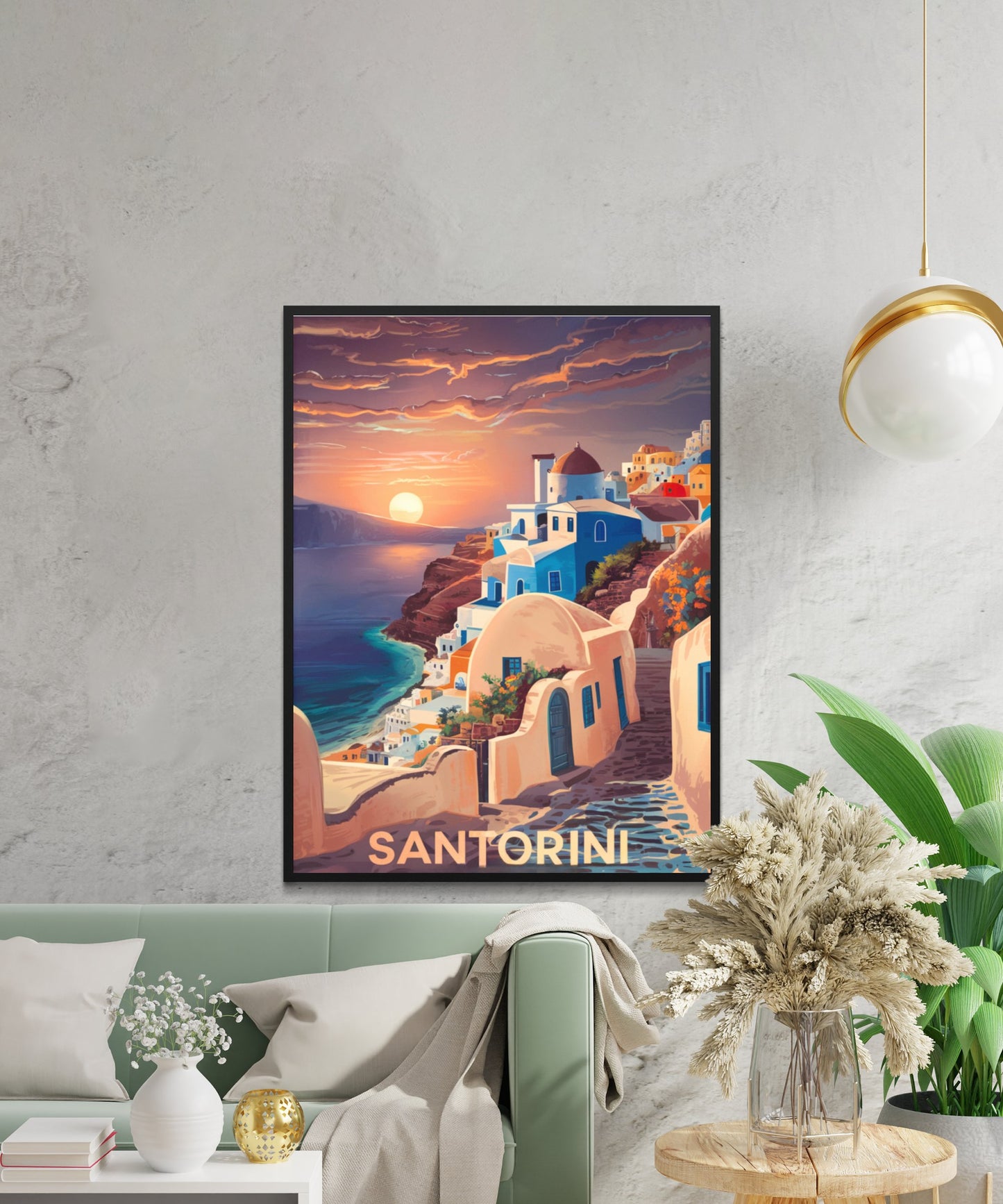 Santorini Vintage Travel Poster - Cliffside Beauty