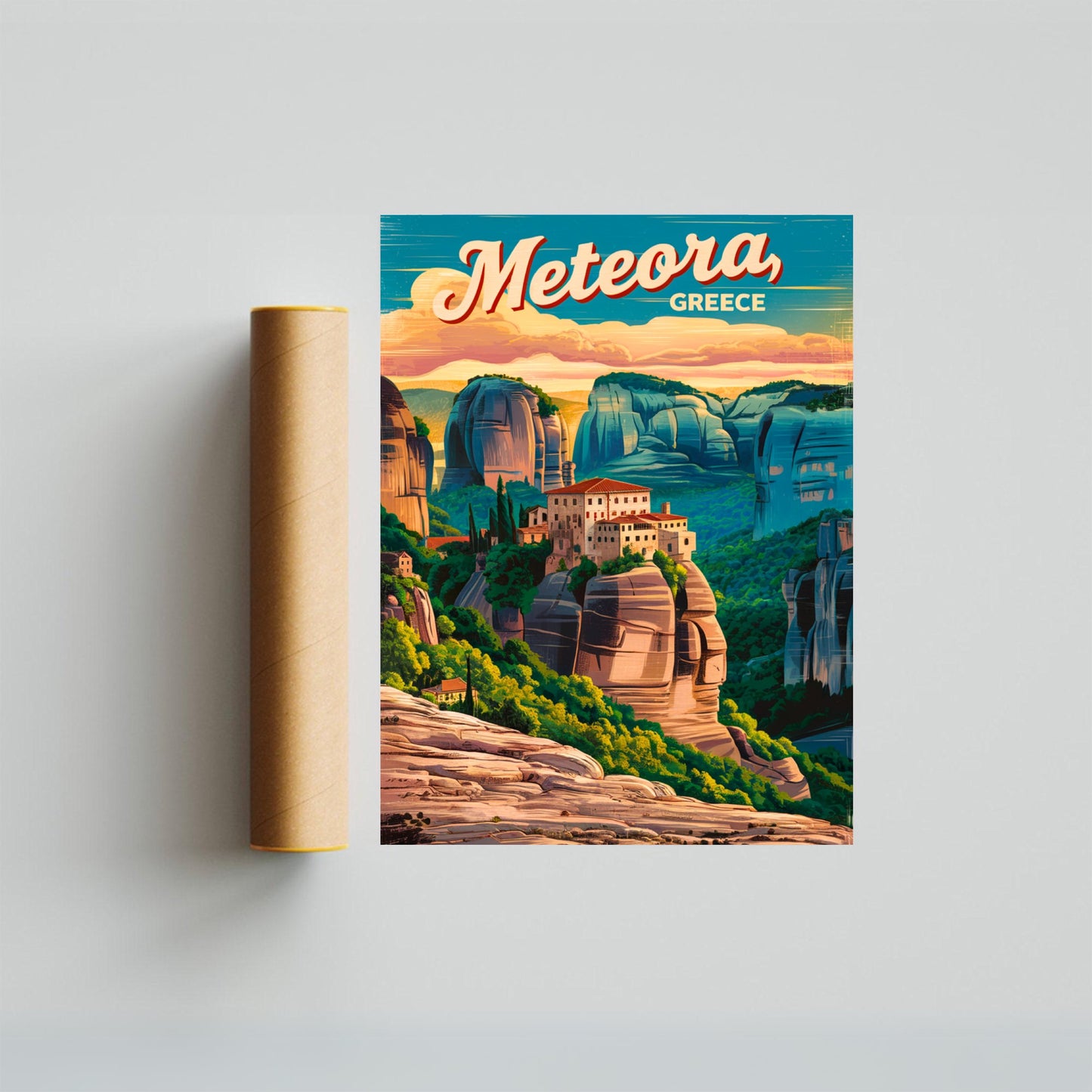 Meteora Vintage Travel Poster