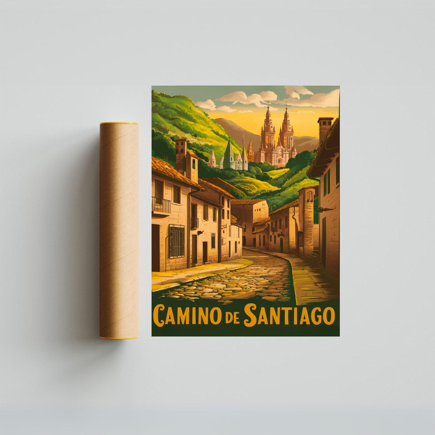 Camino de Santiago Vintage Travel Poster - Pilgrim's Journey