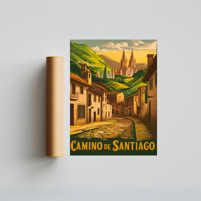 Camino de Santiago Vintage Travel Poster - Pilgrim's Journey