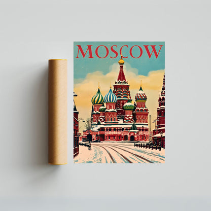 Moscow Vintage Travel Poster - Red Square and Beyond