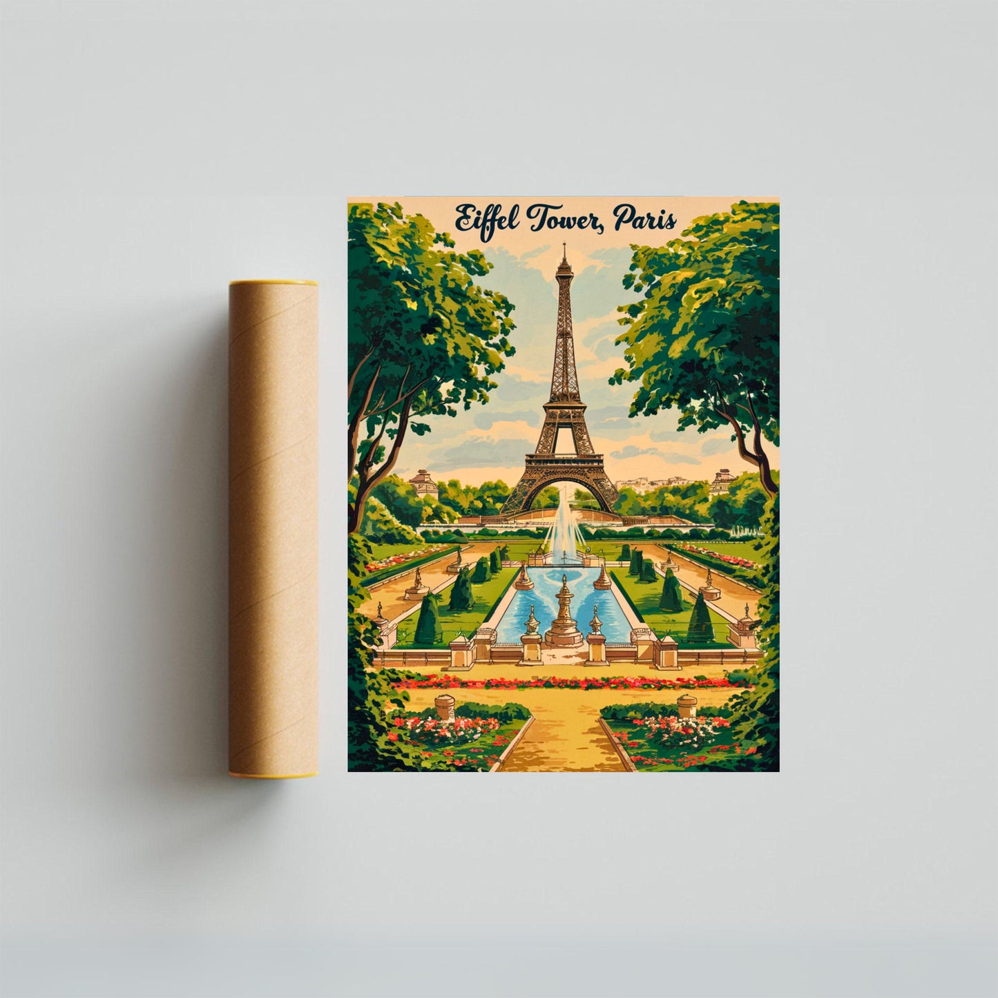 Eiffel Tower Vintage Travel Poster -Iconic Parisian Elegance