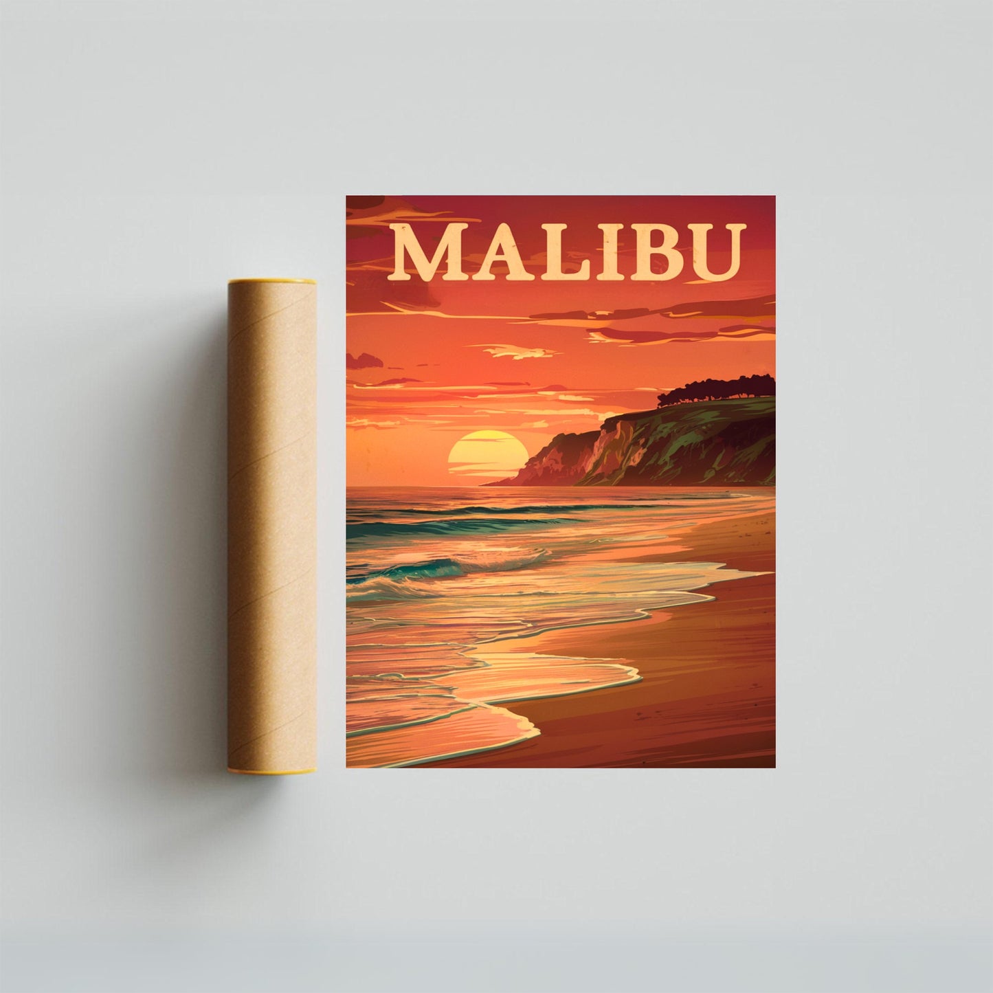 Malibu Vintage Travel Poster - Coastal Dreams