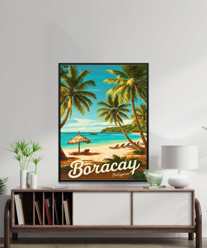 Boracay Vintage Travel Poster - White Sands and Crystal Blue Waters