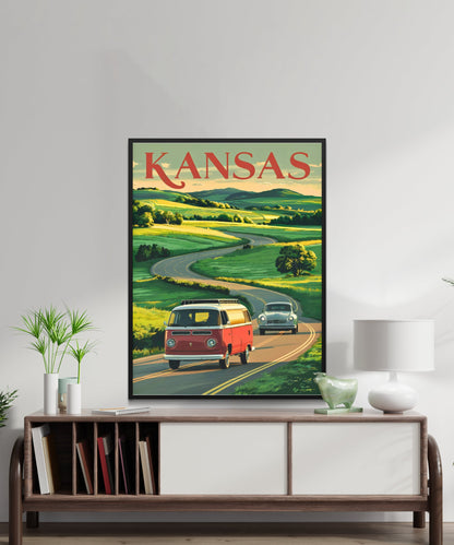 Kansas Vintage Travel Poster - Rolling Prairies and Big Skies