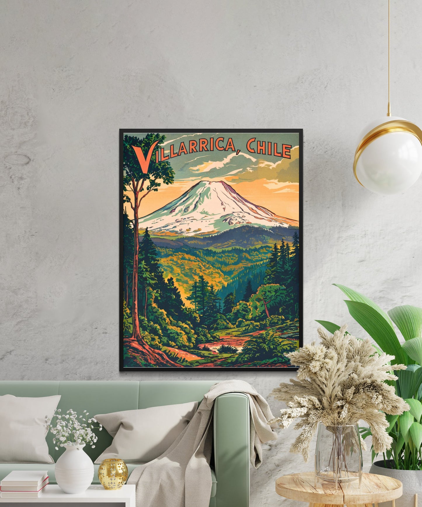 Villarrica Mountain Vintage Travel Poster - Timeless Chilean Volcano