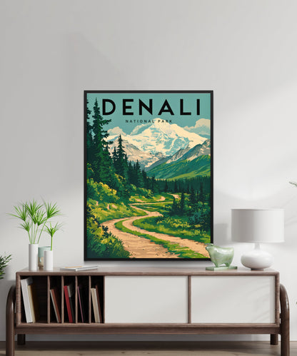 Denali Vintage Travel Poster - Alaskan Wilderness