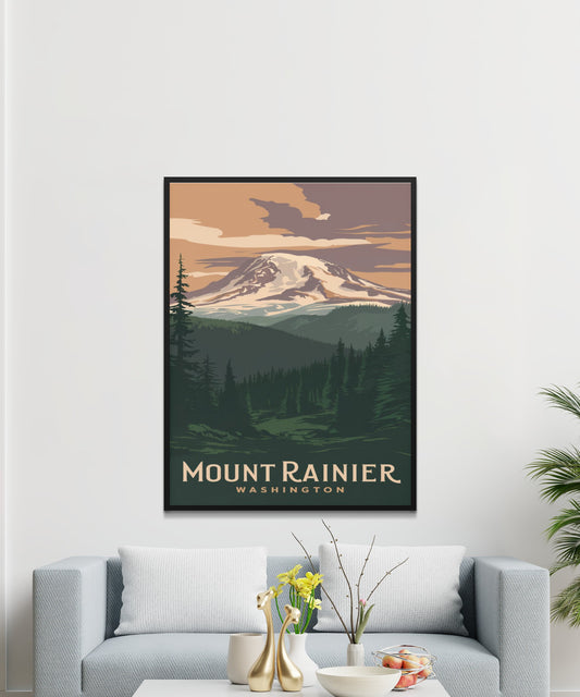 Mount Rainer Vintage Travel Poster - Alpine Majesty