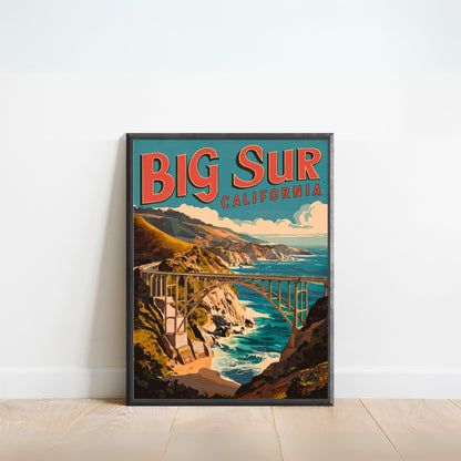 Big Sur Vintage Travel Poster - Scenic Highway and Ocean Views