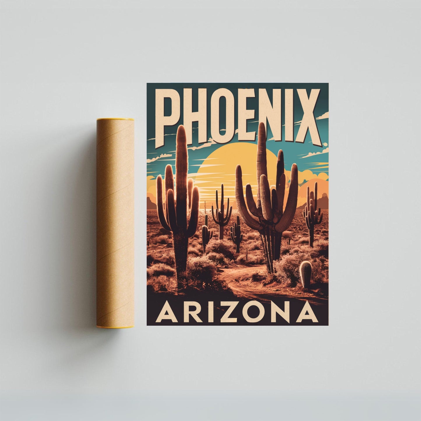 Phoenix Vintage Travel Poster - Mountain Views