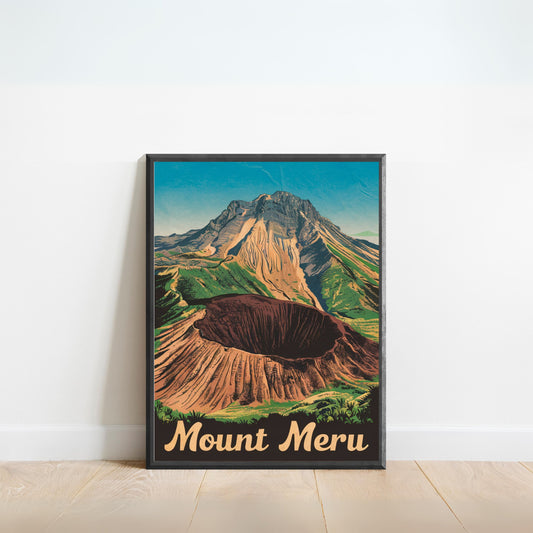 Mount Meru Vintage Travel Poster - Tanzania Landmark