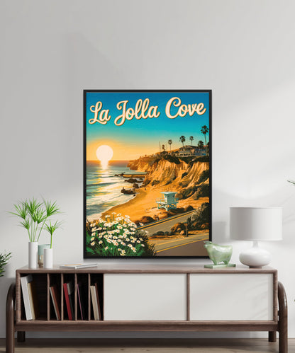 La Jolla Cove  Vintage Travel Poster - Coastal Cliffs