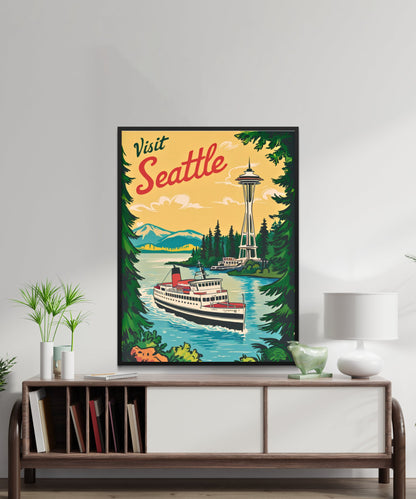 Seattle Vintage Travel Poster -  Pacific Northwest Charm