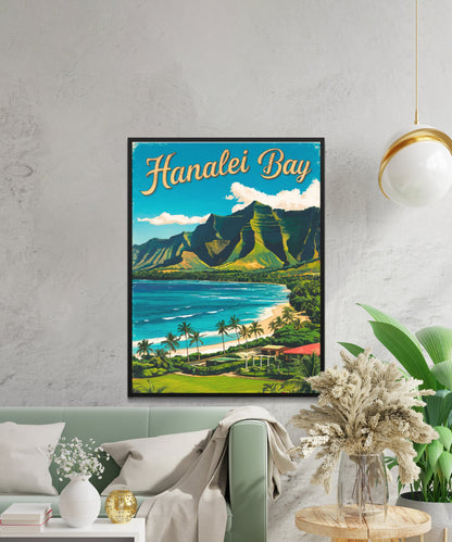 Hanalei Bay Vintage Travel Poster - Misty Mountains