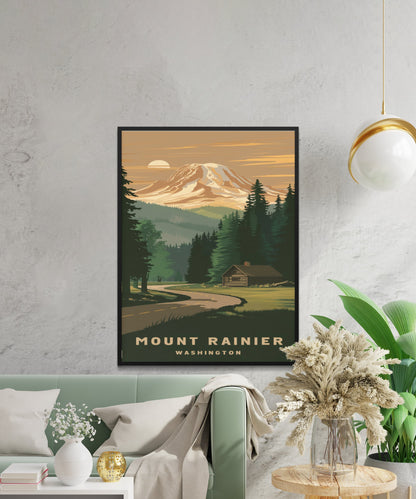 Mount Rainer Vintage Travel Poster -Iconic Northwest Beauty