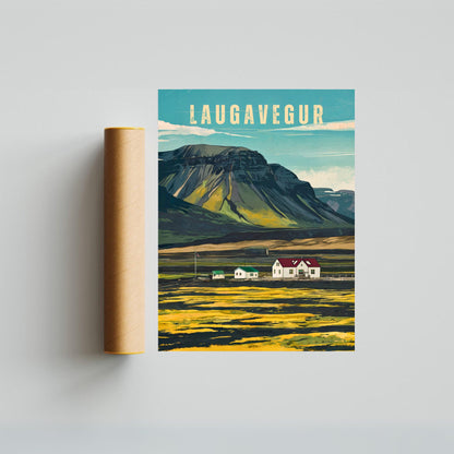 Laugavegur Vintage Travel Poster - Adventure in Iceland’s Rugged Beauty