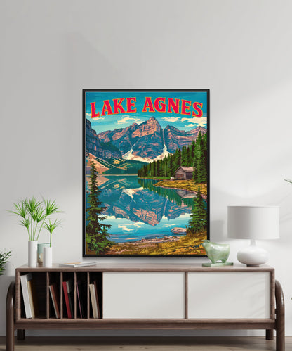 Lake Agnes Vintage Travel Poster - Serene Lake