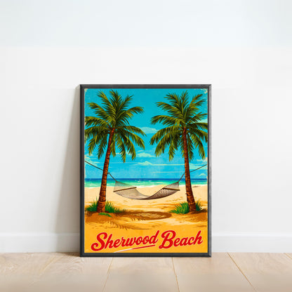 Sherwood Beach Vintage Travel Poster - Scenic Beaches