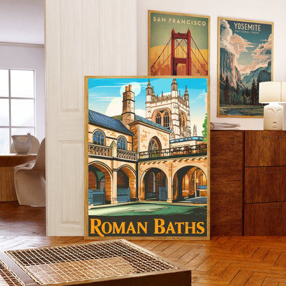 Roman Baths Vintage Travel Poster - Sacred Waters