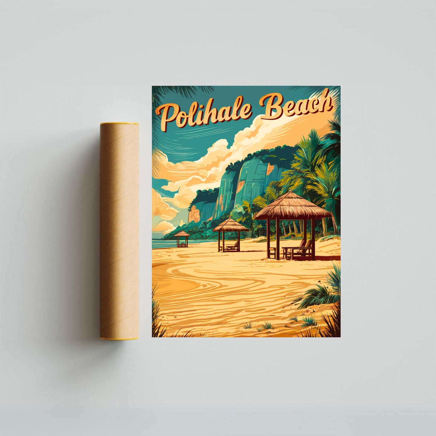 Polihale Beach Vintage Travel Poster