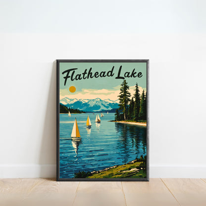 Flathead Lake Vintage Travel Poster - Montana Lake