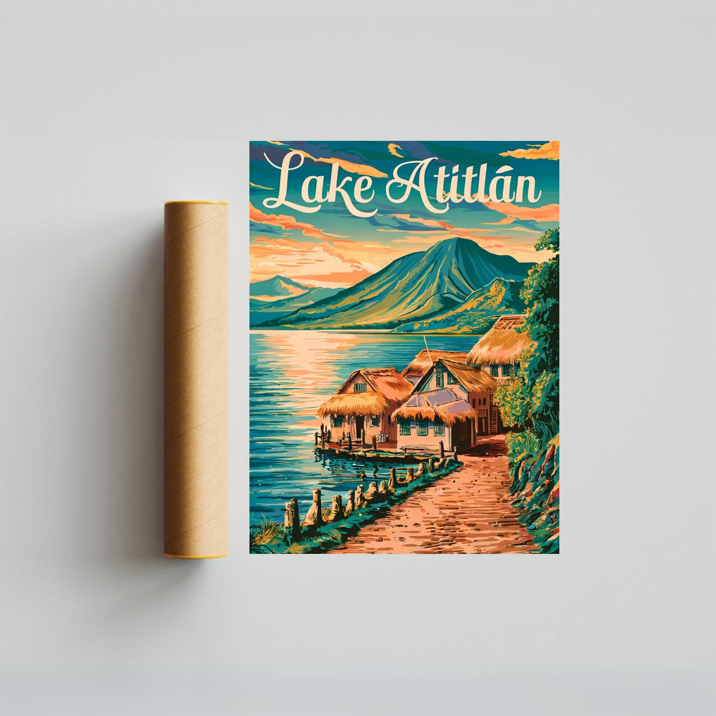 Lake Atitlán Vintage Travel Poster