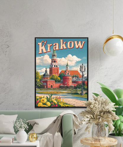 Krakow Vintage Travel Poster - Cobblestone Streets