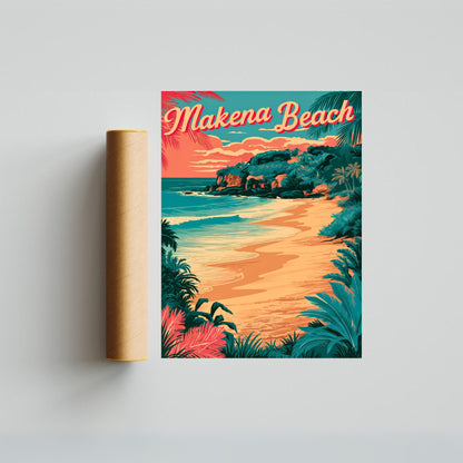 Makena Beach Vintage Travel Poster - Timeless Maui Paradise