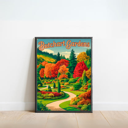 Butchart Gardens Vintage Travel Poster - Lush Floral Paradise