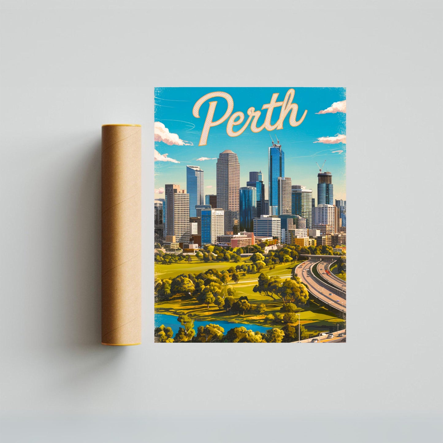 Perth Vintage Travel Poster - Vibrant Urban Oasis