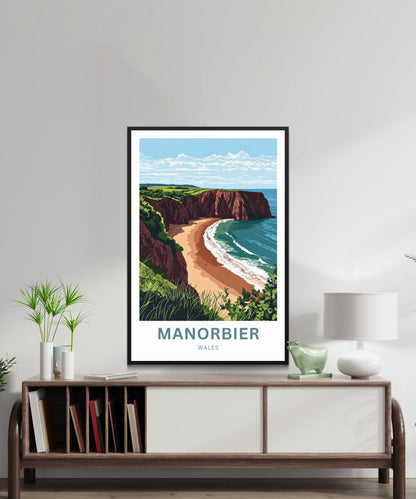 Manorbier Travel Poster - Wales Coastal Charm