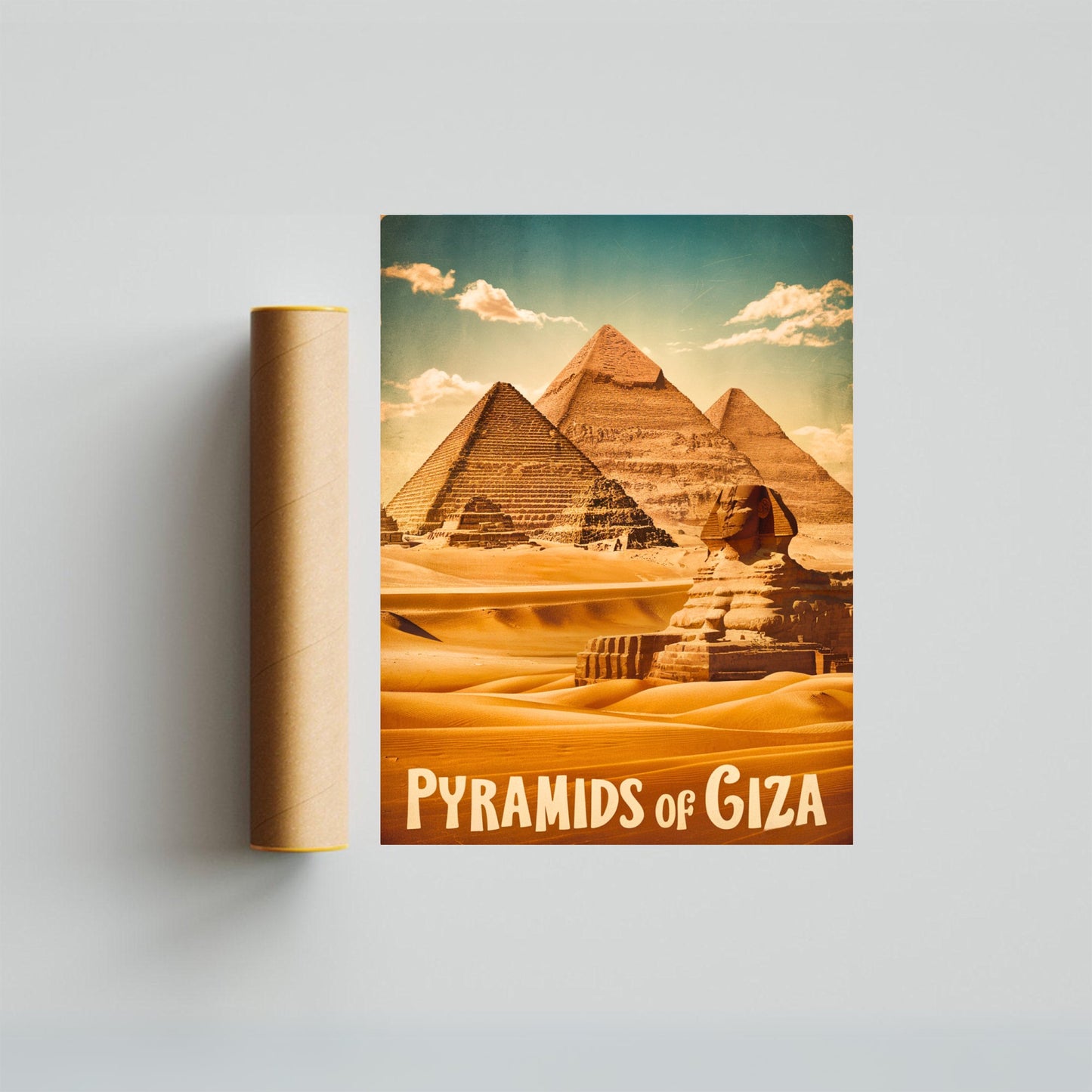 Pyramids of Giza Vintage Travel Poster - Timeless Egyptian Wonders